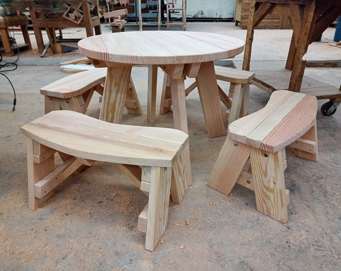 Round Wooden Picnic Table with Detached Benches